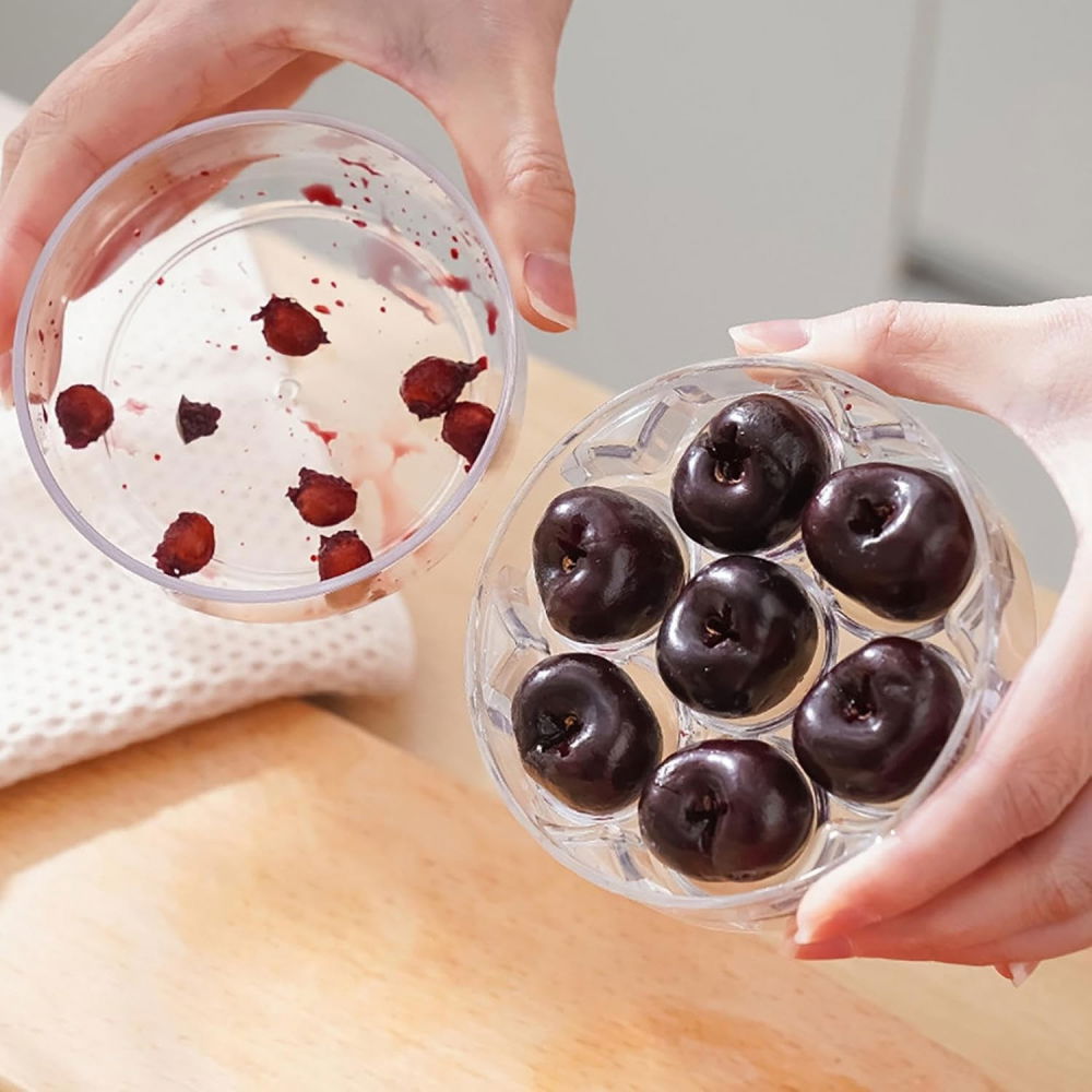 Dispozitiv de scos samburi, manual, cu 7 gauri, pentru cirese, 13 x 9.2 cm, din abs, alb [6]