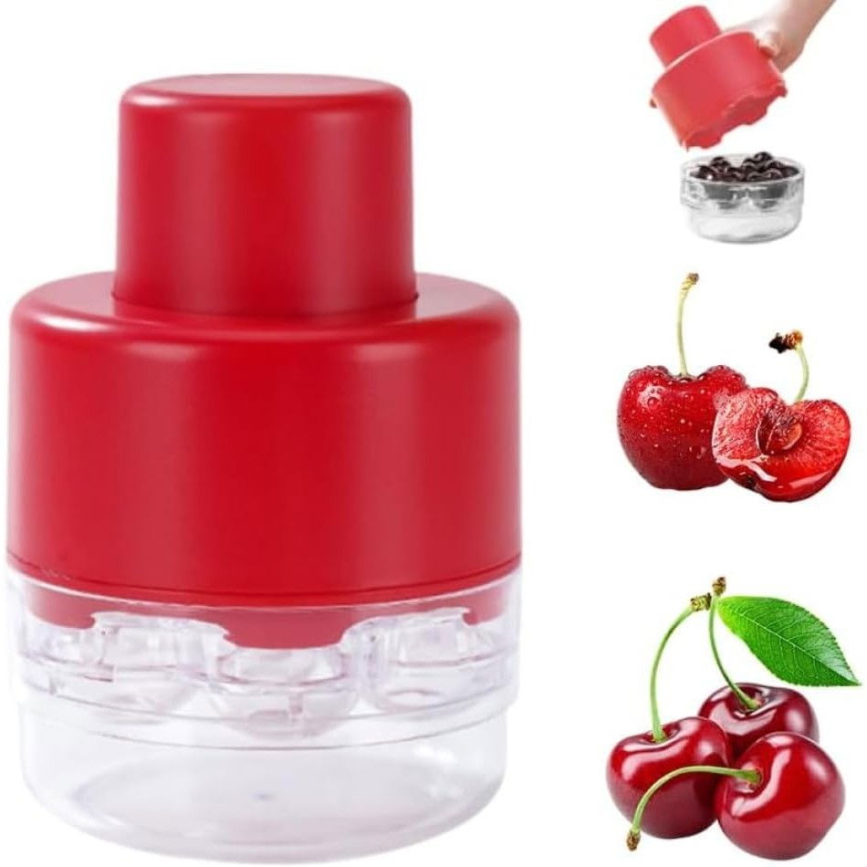 Dispozitiv de scos samburi, manual, cu 7 gauri, pentru cirese, 13 x 9.2 cm, din abs, rosu [11]