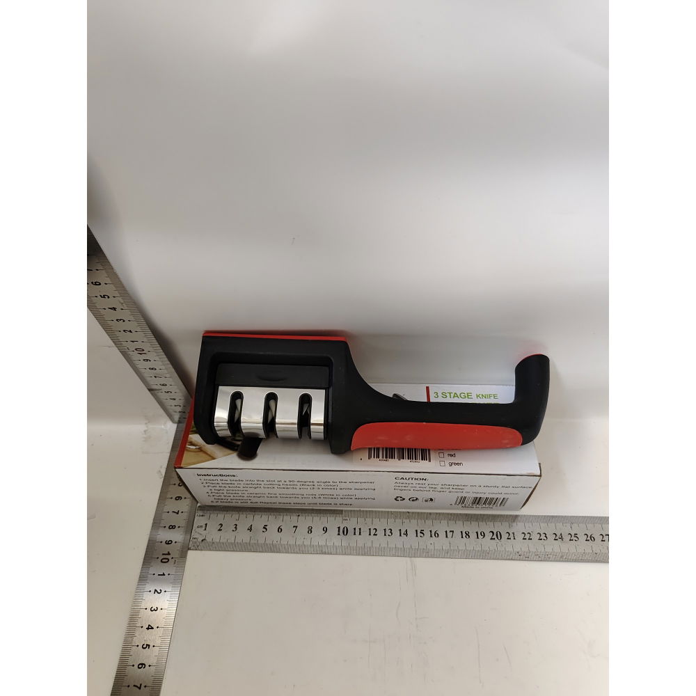 Dispozitiv pentru ascutit cutite  cu 3 pozitii, rosu/negru, material inox si abs, 21.5x5x6 cm [5]