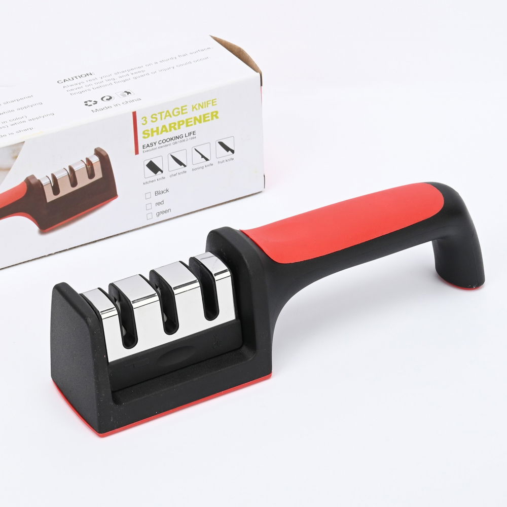 Dispozitiv pentru ascutit cutite  cu 3 pozitii, rosu/negru, material inox si abs, 21.5x5x6 cm [4]