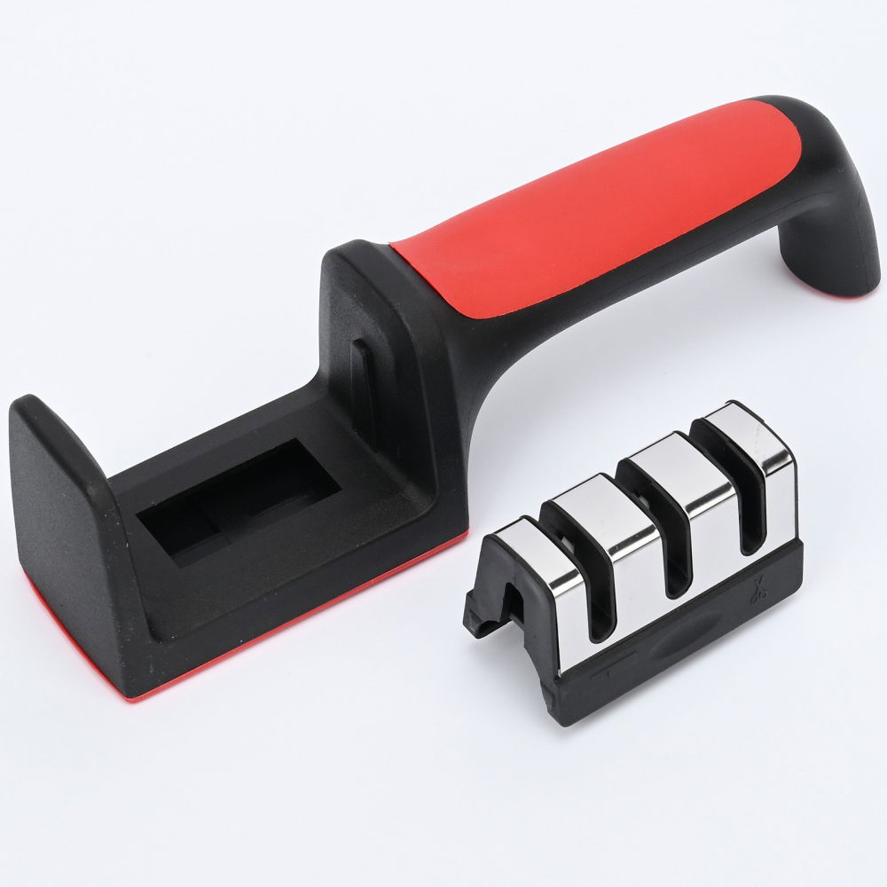 Dispozitiv pentru ascutit cutite  cu 3 pozitii, rosu/negru, material inox si abs, 21.5x5x6 cm [2]