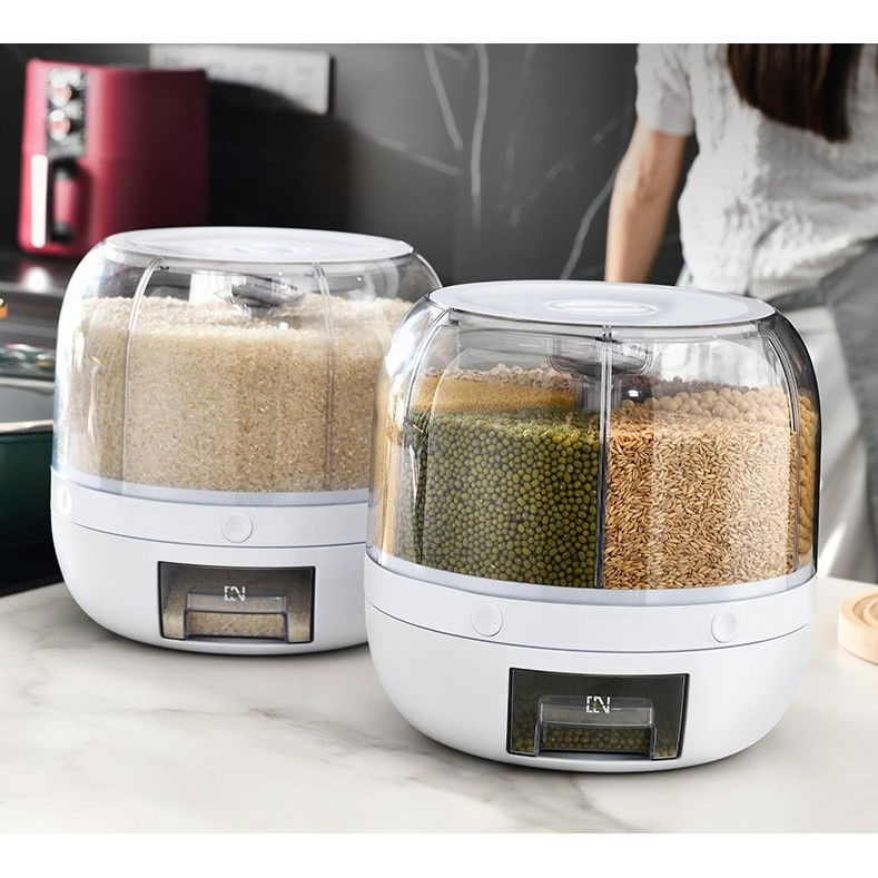 Dozator de cereale  rotativ 360, 6 compartimente, capacitate 3 l, rezistent la umezeala, inchidere etansa, alb [6]