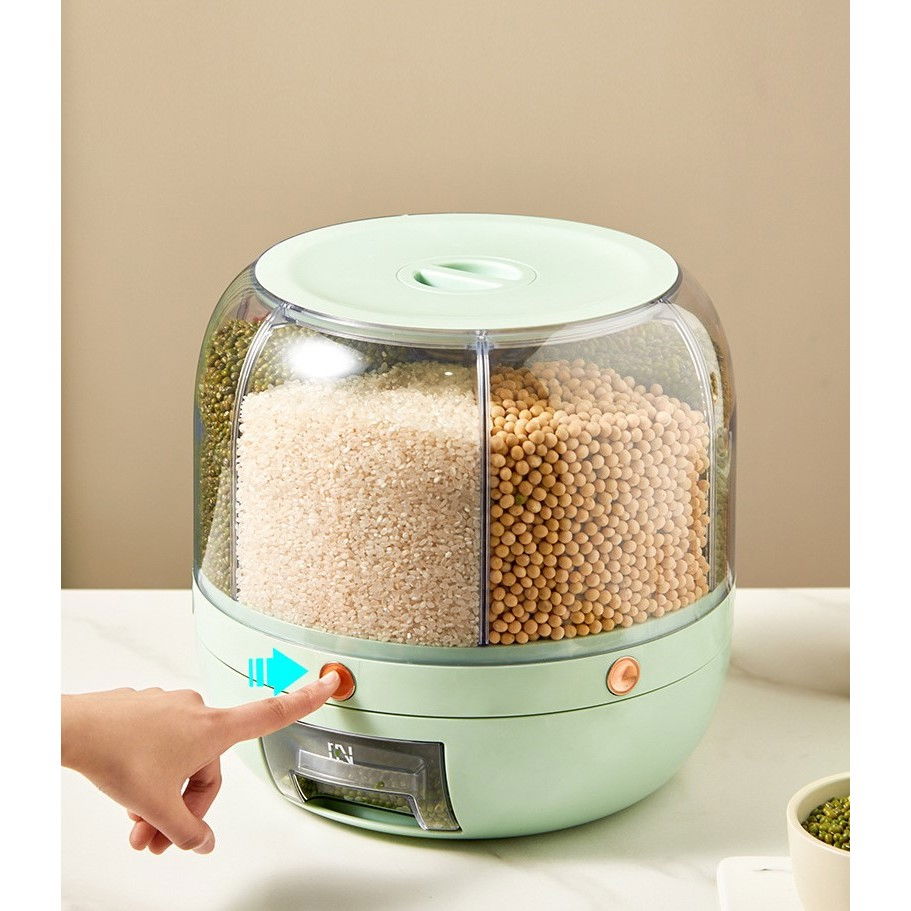 Dozator de cereale  rotativ 360, 6 compartimente, capacitate 6 l, rezistent la umezeala, inchidere etansa, verde deschis [3]