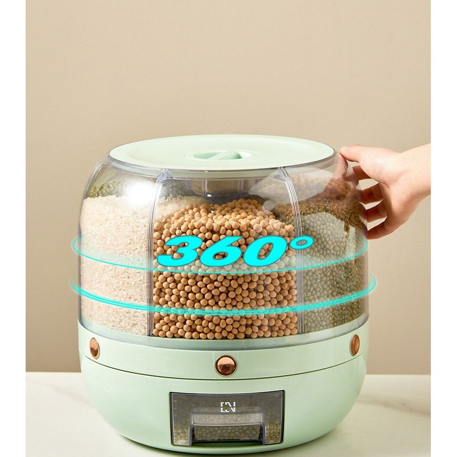 Dozator de cereale  rotativ 360, 6 compartimente, capacitate 6 l, rezistent la umezeala, inchidere etansa, verde deschis [4]