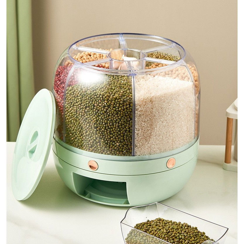 Dozator de cereale  rotativ 360, 6 compartimente, capacitate 6 l, rezistent la umezeala, inchidere etansa, verde deschis [5]