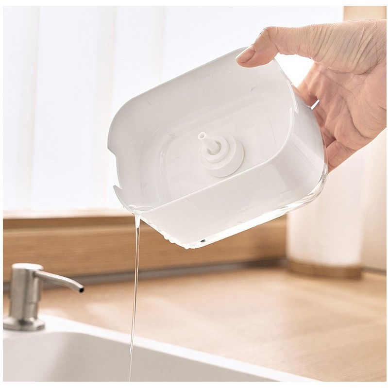 Dozator  dispenser 2 in 1 pentru detergent lichid de vase sau pentru obiecte sanitare cu suport pentru burete de bucatarie , 8.6 x 14.5 x 10 cm, capacitate 300 ml, alb [3]