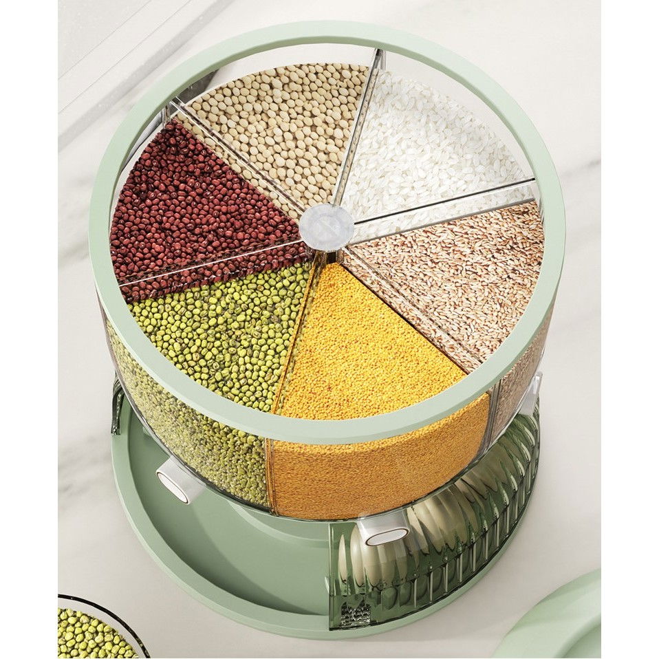 Dozator etajat de cereale  rotativ 360, 6 compartimente, capacitate 10l, cofraj special pentru oua, vas pentru scurgerea cerealelor, 35x27.5 cm, verde [6]