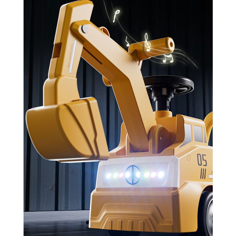 Excavator manual pentru copii, 3 ani, sport, claxon, cutie depozitare, lumini, scaun, 62x26x47 cm, galben [7]