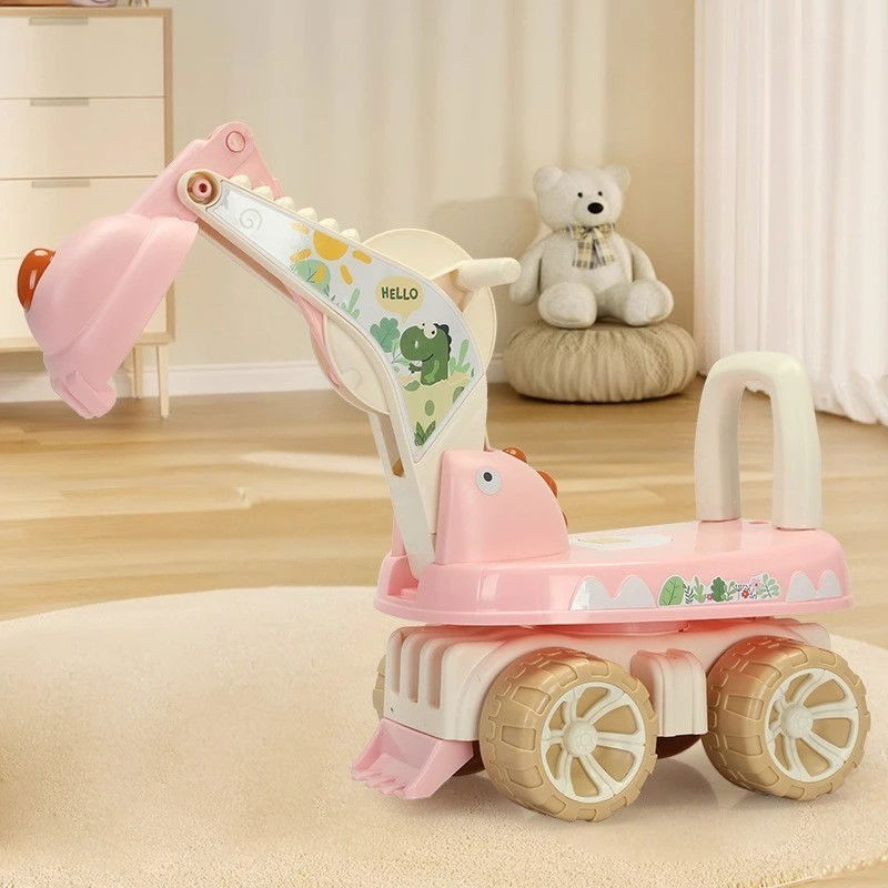 Excavator pentru copii, 1-3 ani, greutate portanta 30 kg, muzica si lumini, rotatie 360 grade, 45 x 31 x 35 cm, 4 roti, roz [4]