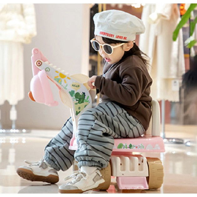 Excavator pentru copii, 1-3 ani, greutate portanta 30 kg, muzica si lumini, rotatie 360 grade, 45 x 31 x 35 cm, 4 roti, roz [3]