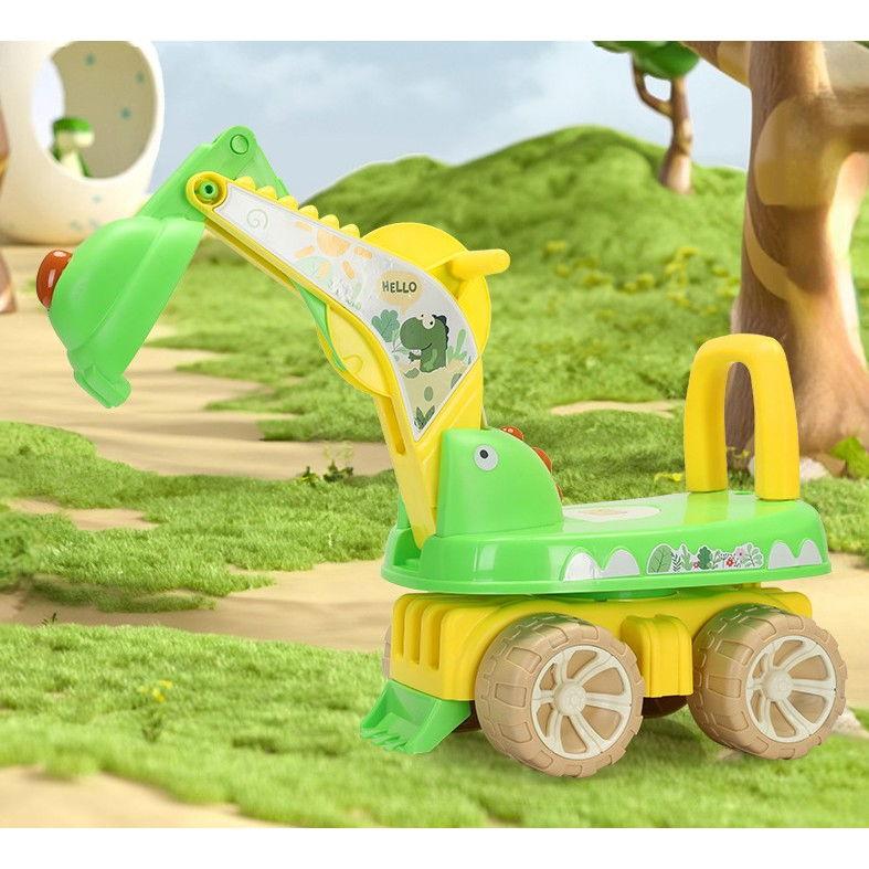 Excavator pentru copii, 1-3 ani, greutate portanta 30 kg, muzica si lumini, rotatie 360 grade, 45 x 31 x 35 cm, 4 roti, verde [3]