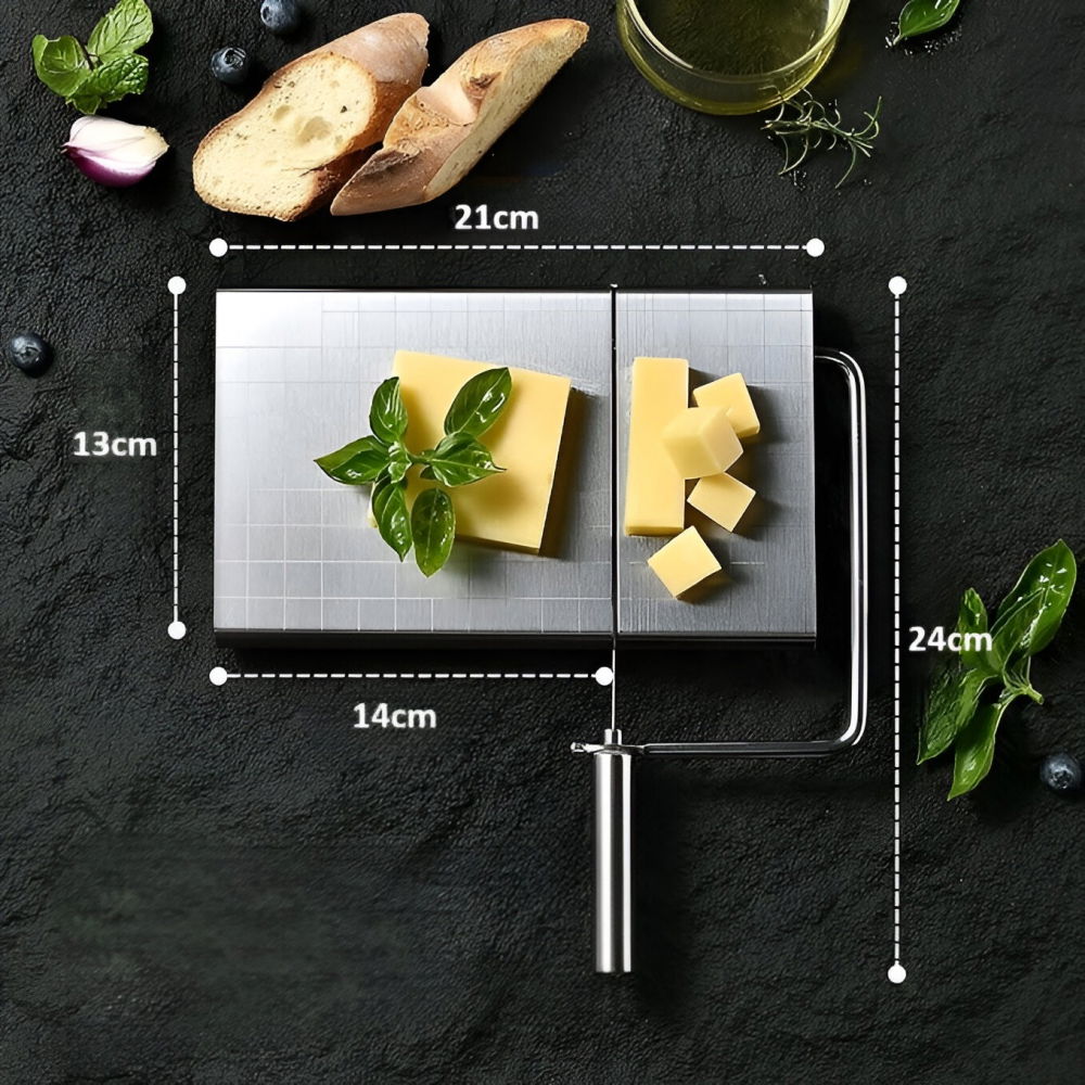 Feliator de branza, din otel inoxidabil, 5 fire de rezerva, maner ergonomic, scara de masurare, 24x21cm, argintiu [6]