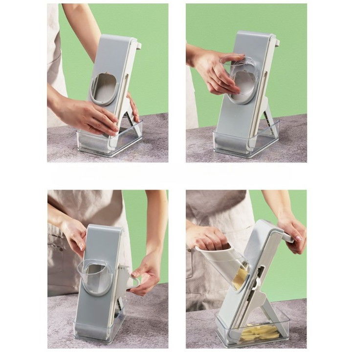 Feliator de legume multifunctional, taieturi diferite, razatoare pentru bucatarie, taietor de cartofi, presa manuala, pliabila, extensibila, pp pet, 23.5x9.5x5.5 cm, gri [4]