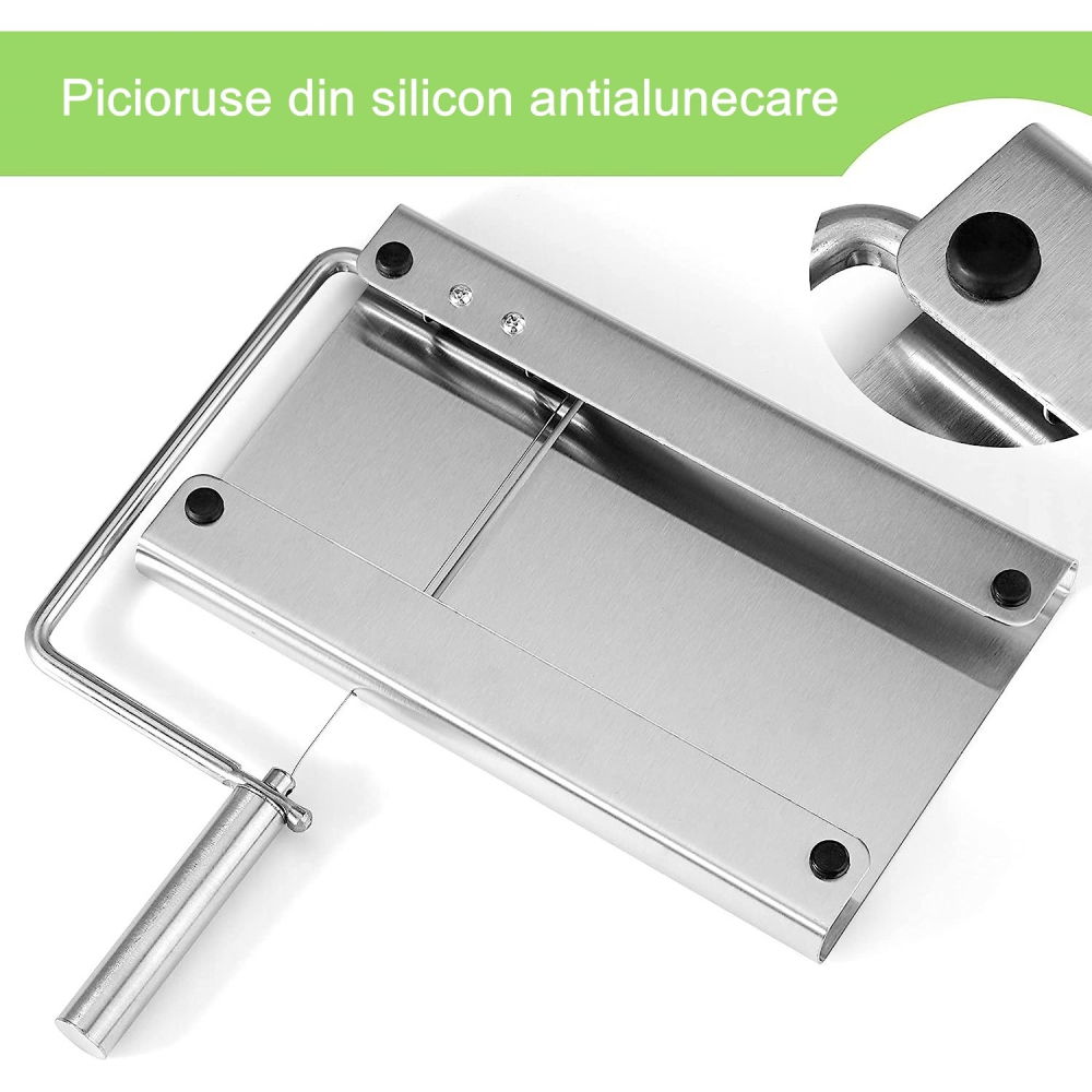 Feliator manual  pentru cascaval, salam, prajituri, unt, din otel inoxidabil, usor de curatat si utilizat, 5 lame de schimb incluse, picioare antiderapante, 21 x 12.2 x 2.8 cm, argintiu [3]