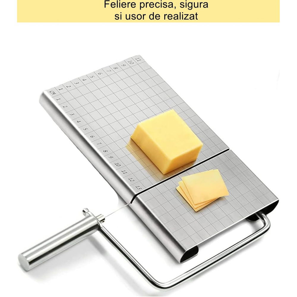Feliator manual  pentru cascaval, salam, prajituri, unt, din otel inoxidabil, usor de curatat si utilizat, 5 lame de schimb incluse, picioare antiderapante, 21 x 12.2 x 2.8 cm, argintiu [5]