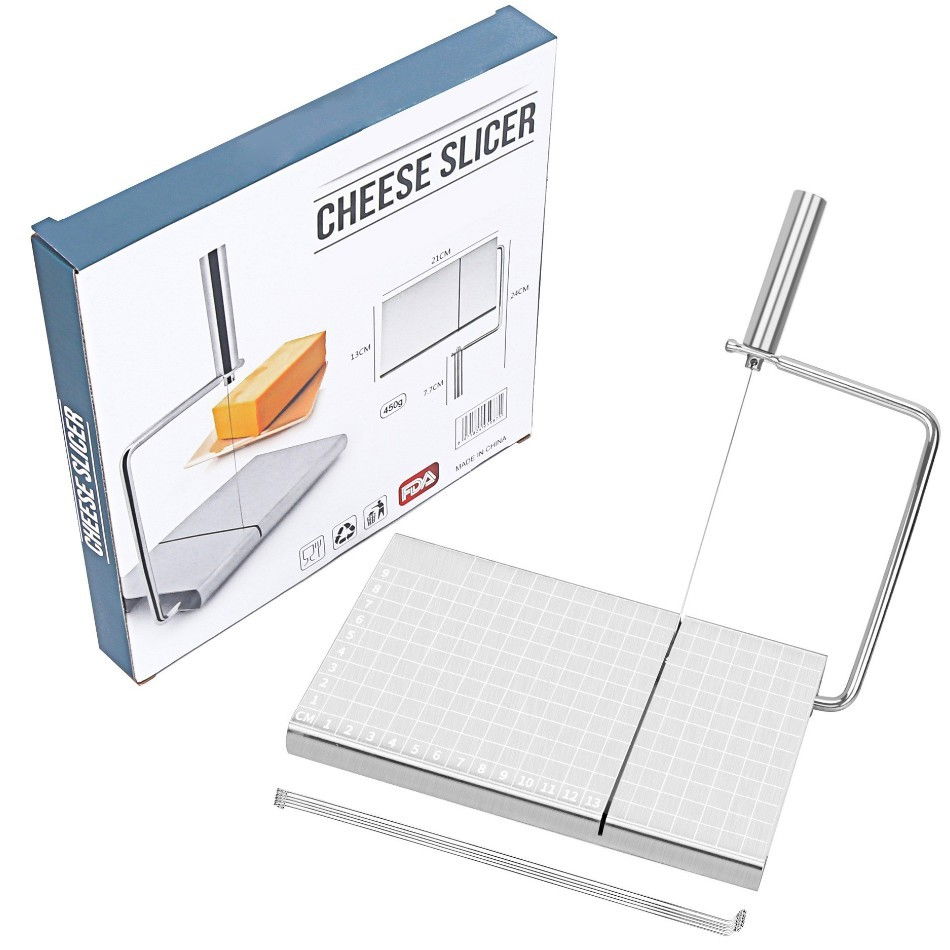 Feliator manual  pentru cascaval, salam, prajituri, unt, din otel inoxidabil, usor de curatat si utilizat, 5 lame de schimb incluse, picioare antiderapante, 21 x 12.2 x 2.8 cm, argintiu [2]