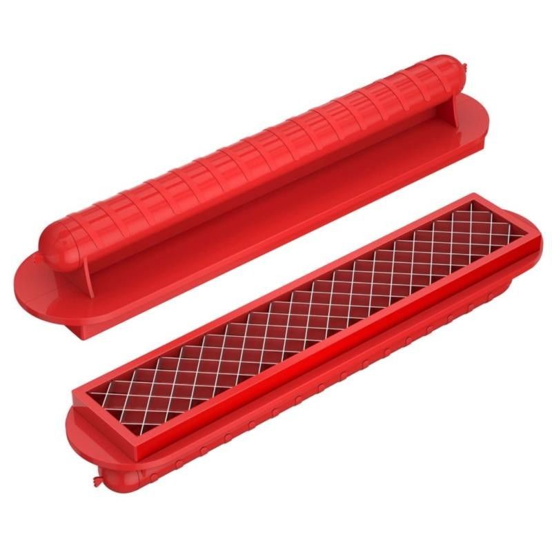 Feliator manual pentru hot-dog  crestare carnati si hot-dog, manual, potrivit pentru gratar, 29.5 x 6.5 cm, din inox si abs, rosu [1]