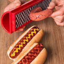 Feliator manual pentru hot-dog  crestare carnati si hot-dog, manual, potrivit pentru gratar, 29.5 x 6.5 cm, din inox si abs, rosu [4]