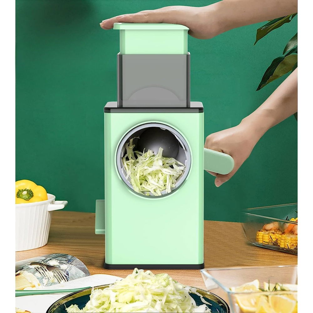 Feliator manual pentru legume  3 lame din otel inxodabil, 3 tipuri de feliere, material carcasa abs, latime maxima feliere 4 mm, baza de tip ventuza, usor si sigur de utilizat, 28.5 x 9,2 x 13.5 cm, verde [9]