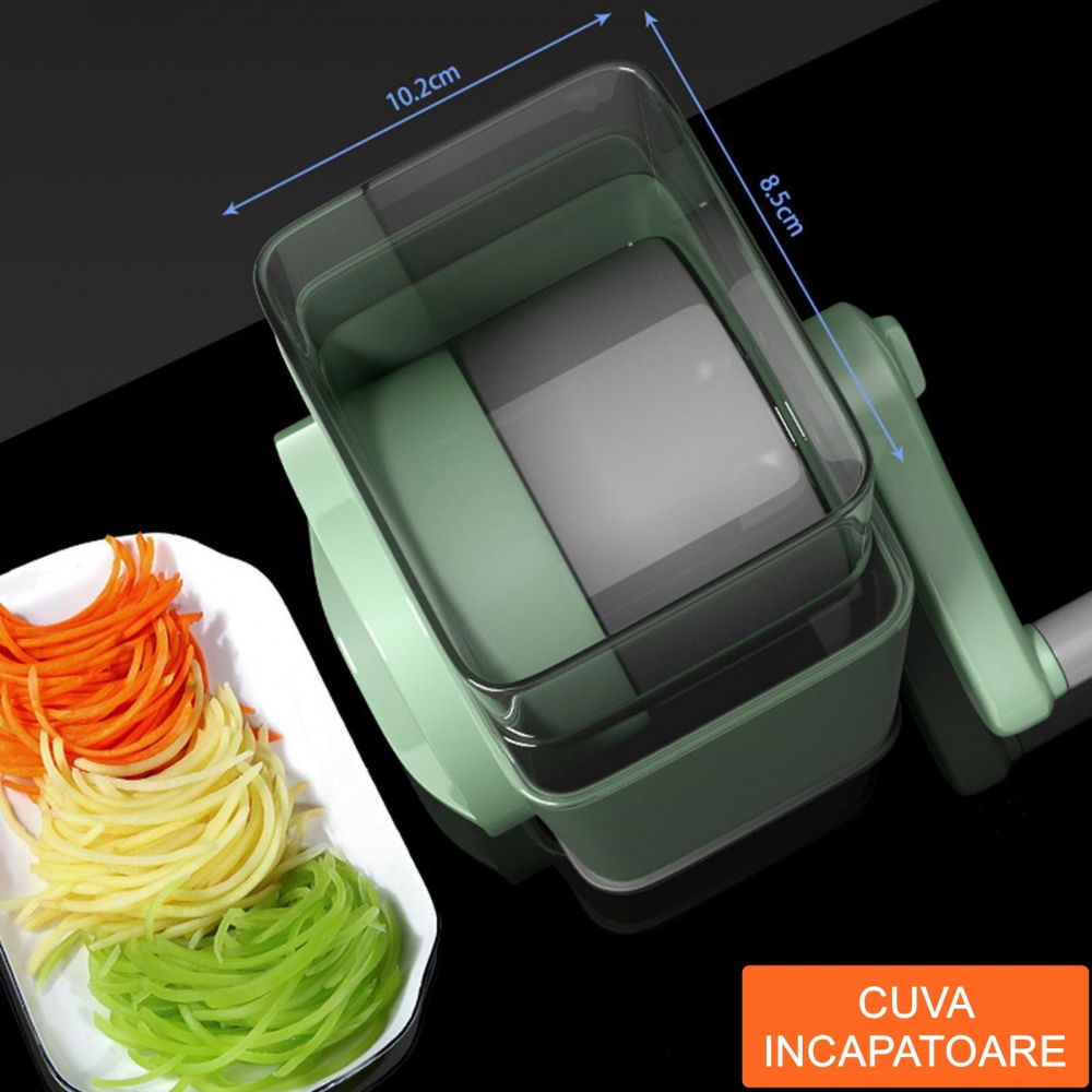 Feliator manual pentru legume  3 lame din otel inxodabil, 3 tipuri de feliere, material carcasa abs, latime maxima feliere 4 mm, baza de tip ventuza, usor si sigur de utilizat, 28.5 x 9,2 x 13.5 cm, verde [5]