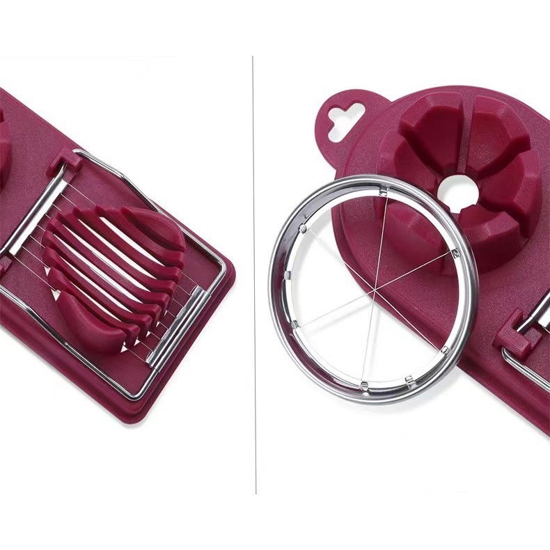 Feliator multifunctional  pentru oua, mozzarela, fructe, 2 forme de feliere, agatatoare, 20 cm, visiniu [6]