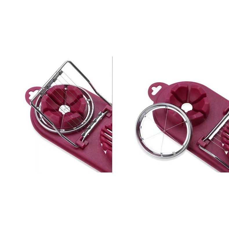 Feliator multifunctional  pentru oua, mozzarela, fructe, 2 forme de feliere, agatatoare, 20 cm, visiniu [5]