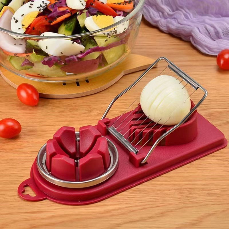 Feliator multifunctional  pentru oua, mozzarela, fructe, 2 forme de feliere, agatatoare, 20 cm, visiniu [2]