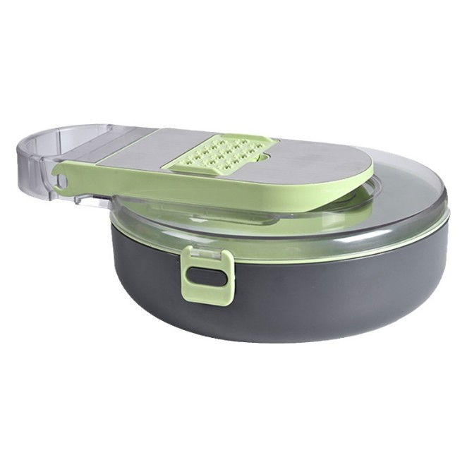 Feliator multifunctional, razatoare, 8 in 1, pentru fructe si legume, 12 piese, lame de inox, recipient stocare, separator oua, protectie mana, abs, gri/verde, 29.5x9x21.8 cm [7]