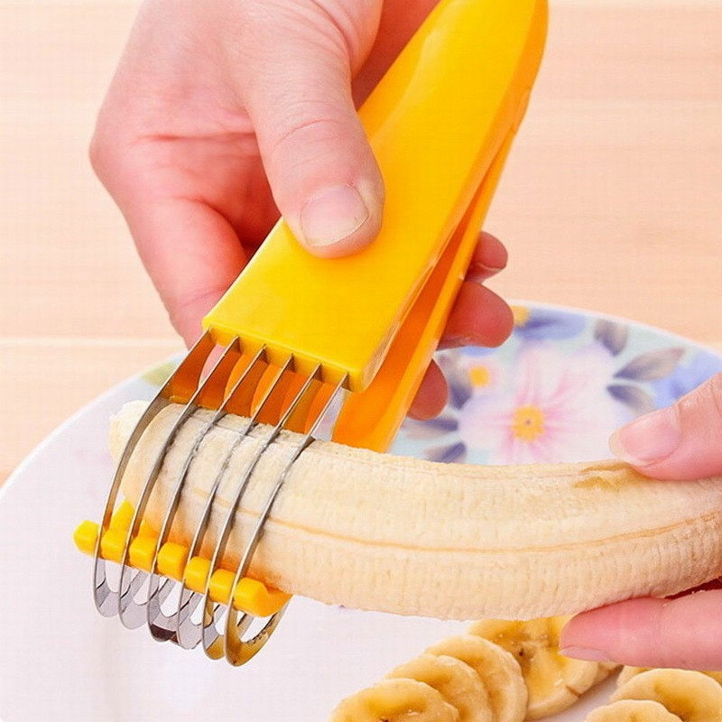Feliator pentru alimente, accesoriu pentru bucatarie, cutit pentru legume si fructe, model banana, ergonomic, 17.5x5x4 cm, galben [11]