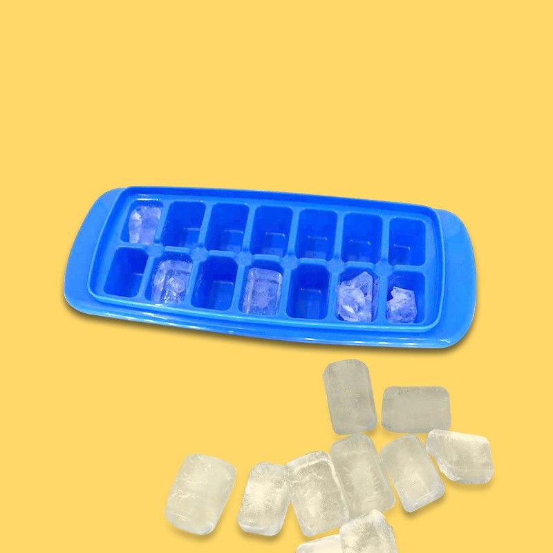Forma pentru cuburi de gheata  14 cuburi, reutilizabil, plastic alimentar, cu capac, orificiu umplere, dreptunghiulara, 29.5 x 12.5 x4 cm, albastru [5]