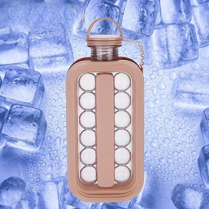 Forma pentru gheata 2 in 1 portabila, sub forma de sticla, sfere, diametru 3 cm, multifunctional, 17 bilute, 27.5 x 11.4 x 5.5 cm, culoare roz pal [4]