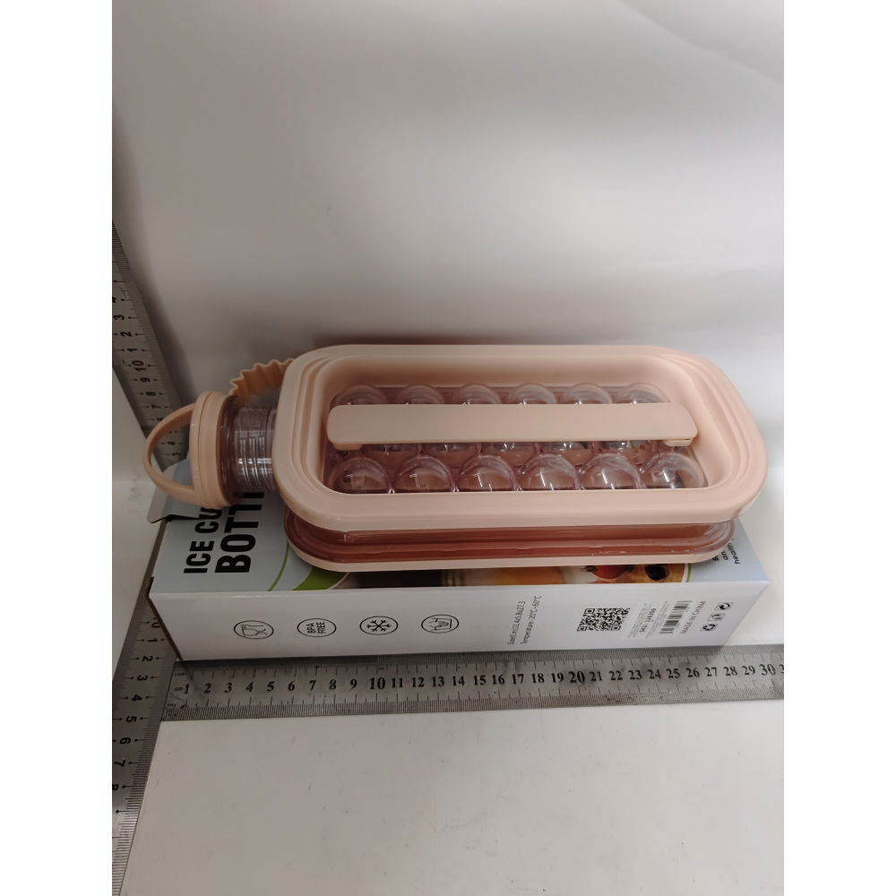 Forma pentru gheata 2 in 1 portabila, sub forma de sticla, sfere, diametru 3 cm, multifunctional, 17 bilute, 27.5 x 11.4 x 5.5 cm, culoare roz pal [8]