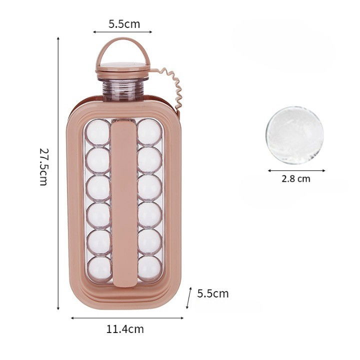 Forma pentru gheata 2 in 1 portabila, sub forma de sticla, sfere, diametru 3 cm, multifunctional, 17 bilute, 27.5 x 11.4 x 5.5 cm, culoare roz pal [6]