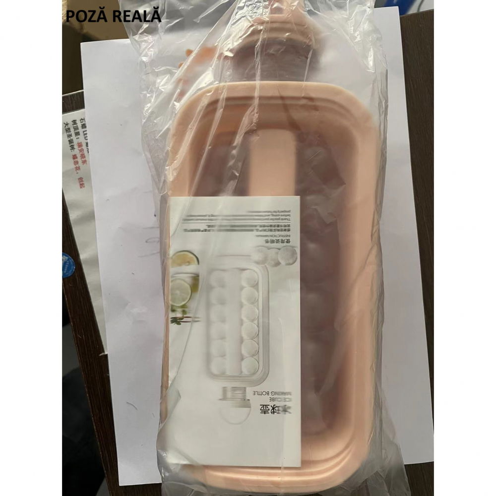 Forma pentru gheata 2 in 1 portabila, sub forma de sticla, sfere, diametru 3 cm, multifunctional, 17 bilute, 27.5 x 11.4 x 5.5 cm, culoare roz pal [7]