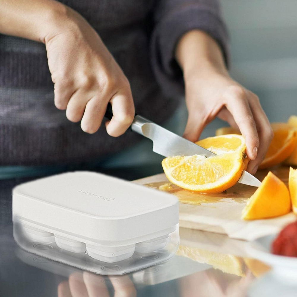 Forma pentru gheata cu presa  din silicon alimentar, 6 cuburi, caserola pentru depozitare, usor de folosit si curatat, 10.5 x 7.5 x 4.1 cm, alb [6]