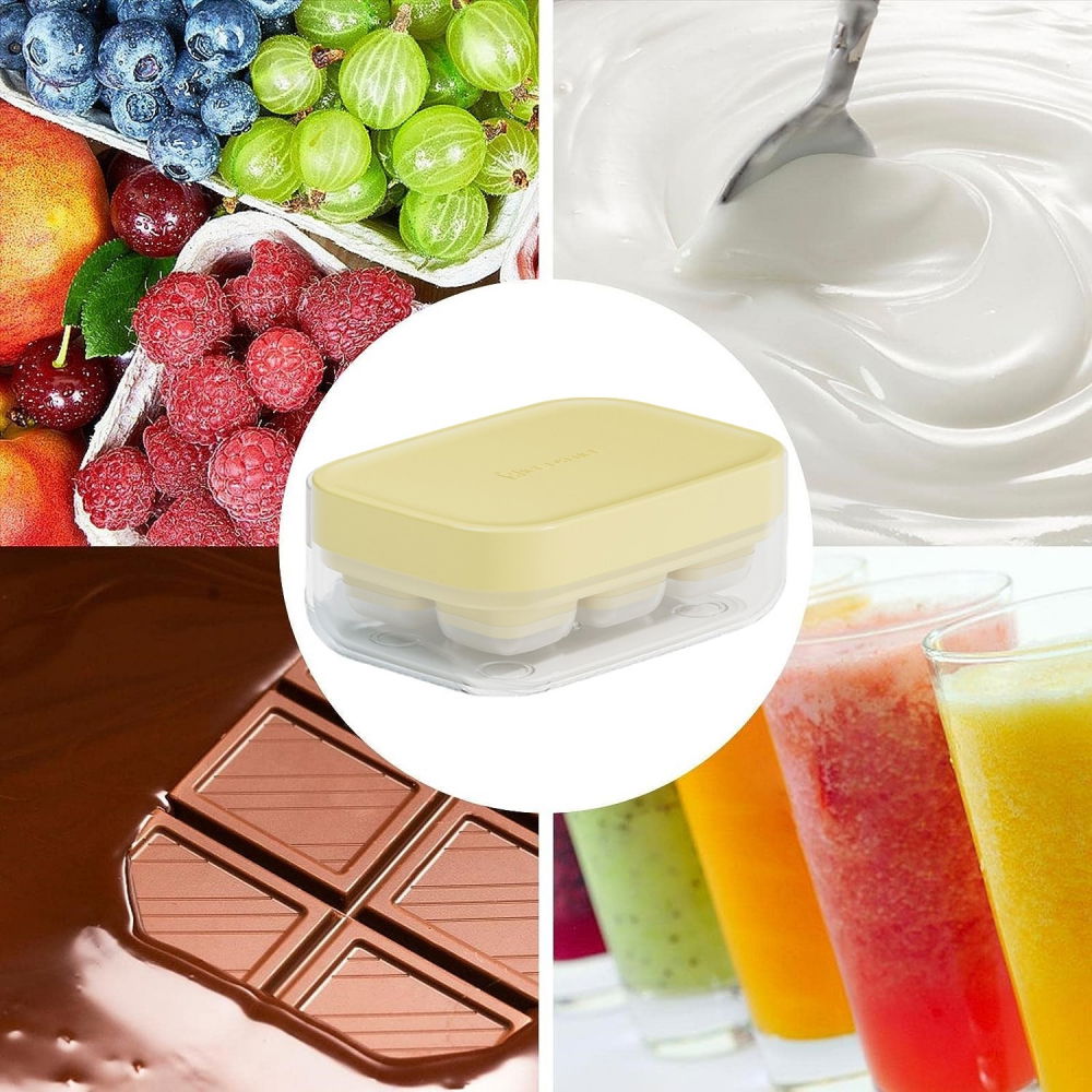 Forma pentru gheata cu presa  din silicon alimentar, 6 cuburi, caserola pentru depozitare, usor de folosit si curatat, 10.5 x 7.5 x 4.1 cm, galben [10]