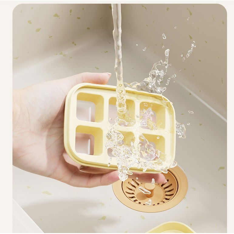 Forma pentru gheata cu presa  din silicon alimentar, 6 cuburi, caserola pentru depozitare, usor de folosit si curatat, 10.5 x 7.5 x 4.1 cm, galben [3]