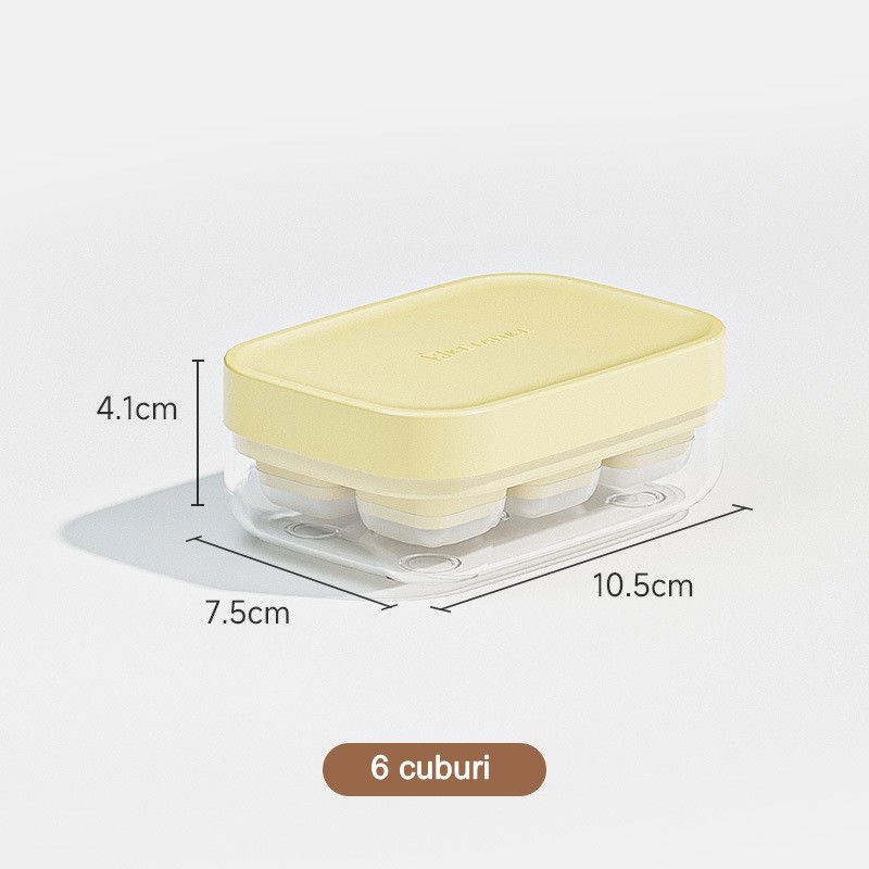 Forma pentru gheata cu presa  din silicon alimentar, 6 cuburi, caserola pentru depozitare, usor de folosit si curatat, 10.5 x 7.5 x 4.1 cm, galben [6]