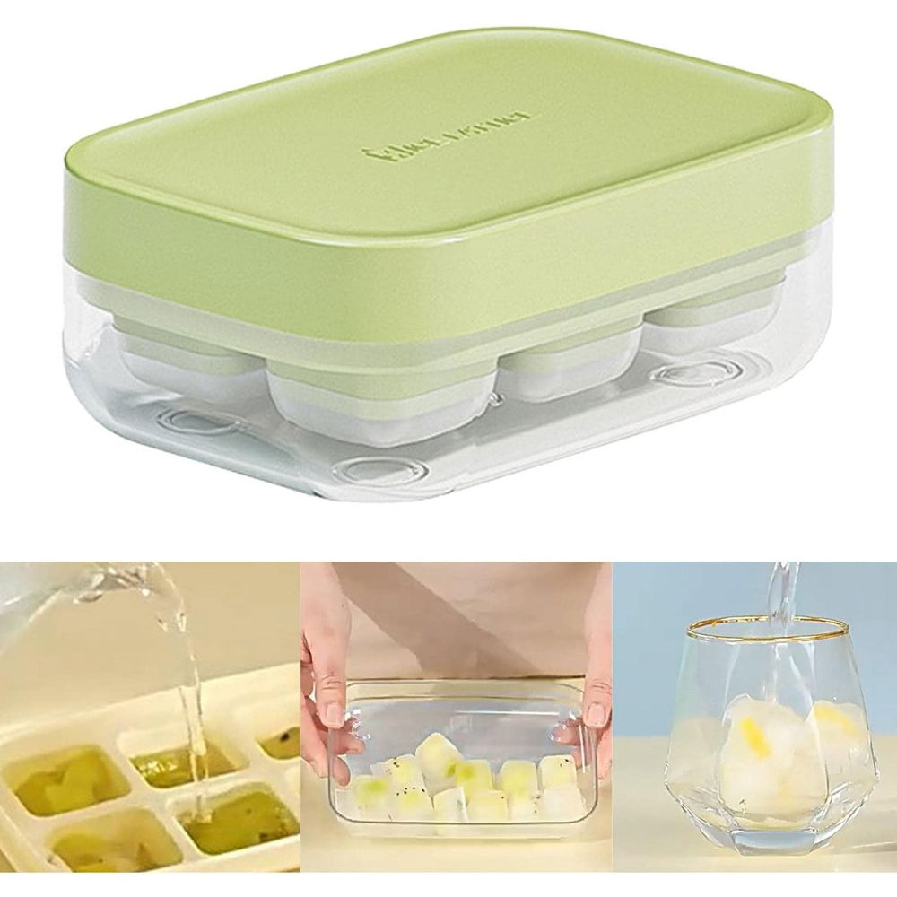 Forma pentru gheata cu presa  din silicon alimentar, 6 cuburi, caserola pentru depozitare, usor de folosit si curatat, 10.5 x 7.5 x 4.1 cm, verde [8]