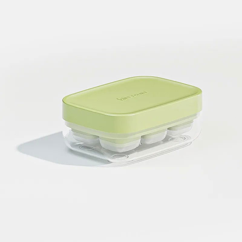 Forma pentru gheata cu presa  din silicon alimentar, 6 cuburi, caserola pentru depozitare, usor de folosit si curatat, 10.5 x 7.5 x 4.1 cm, verde [5]