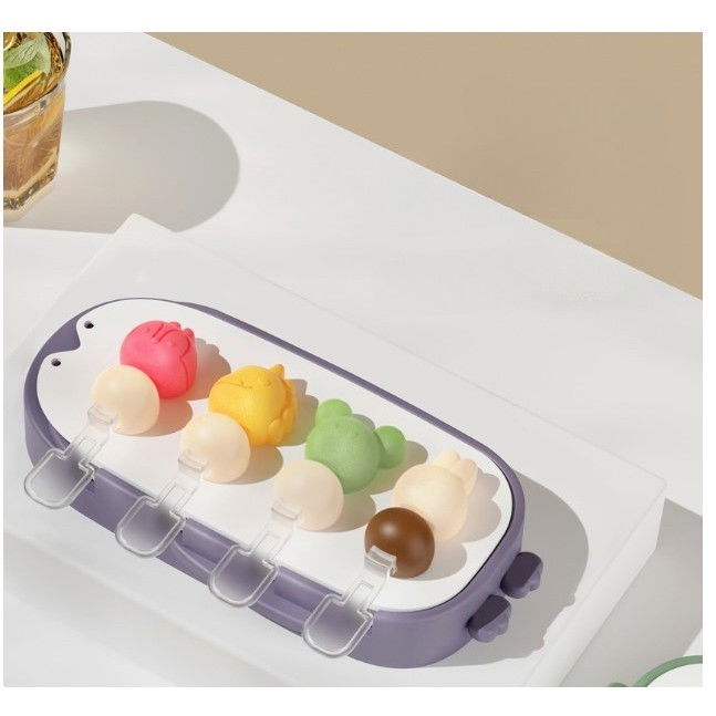 Forma pentru inghetata  4 compartimente, forme cu animalute, materialsilicon si abs, 21 x 12.8 x 3cm, mov [3]