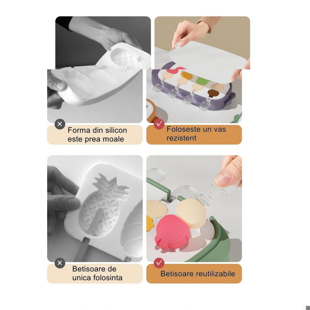 Forma pentru inghetata  4 compartimente, forme cu animalute, materialsilicon si abs, 21 x 12.8 x 3cm, mov [4]