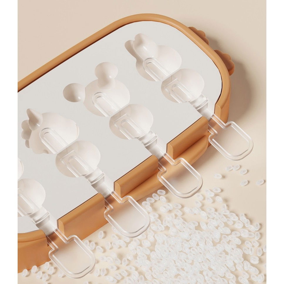 Forma pentru inghetata  4 compartimente, forme cu animalute, materialsilicon si abs, 21 x 12.8 x 3cm, portocaliu [5]