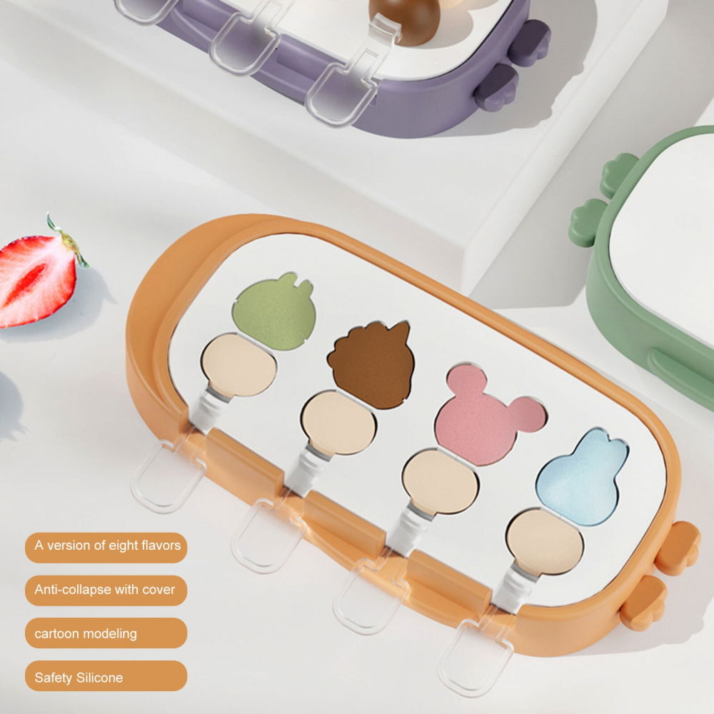 Forma pentru inghetata  4 compartimente, forme cu animalute, materialsilicon si abs, 21 x 12.8 x 3cm, portocaliu [6]