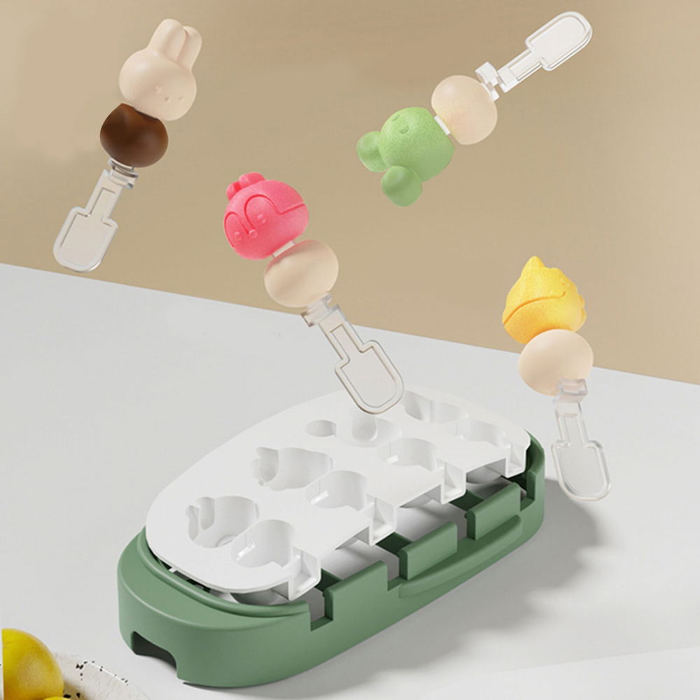 Forma pentru inghetata  4 compartimente, forme cu animalute, materialsilicon si abs, 21 x 12.8 x 3cm, verde [7]