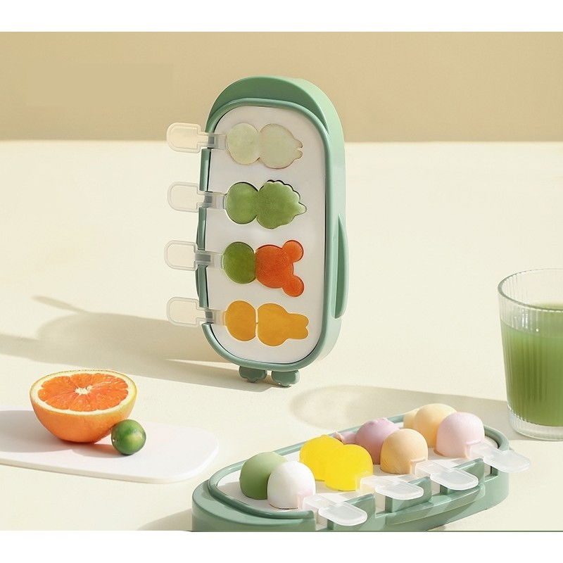 Forma pentru inghetata  4 compartimente, forme cu animalute, materialsilicon si abs, 21 x 12.8 x 3cm, verde [5]