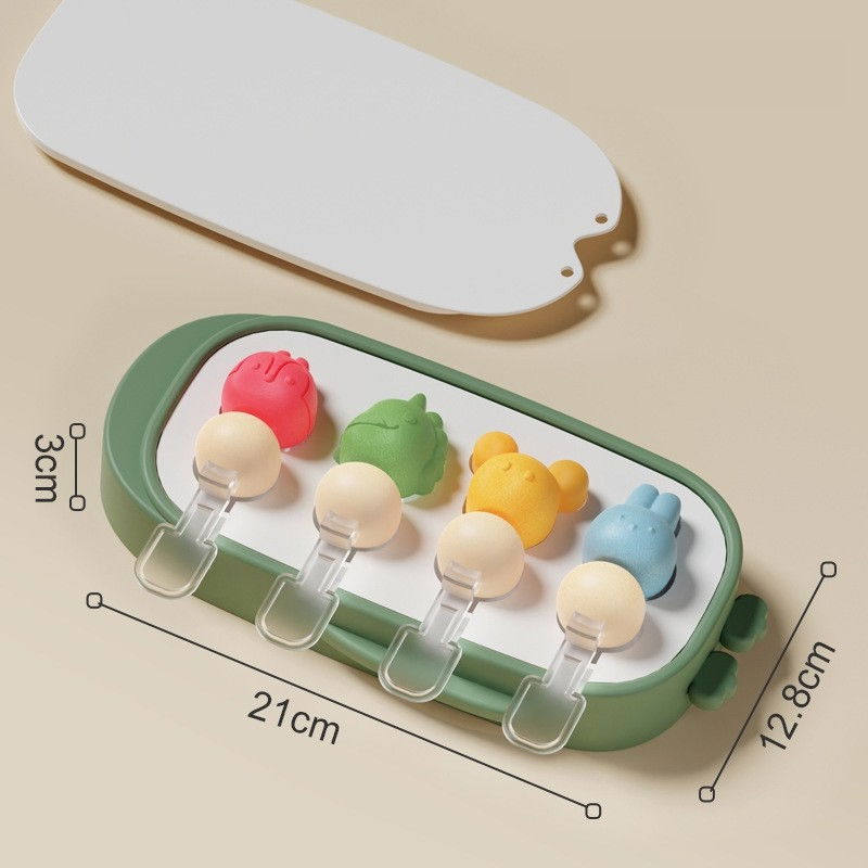 Forma pentru inghetata  4 compartimente, forme cu animalute, materialsilicon si abs, 21 x 12.8 x 3cm, verde [3]