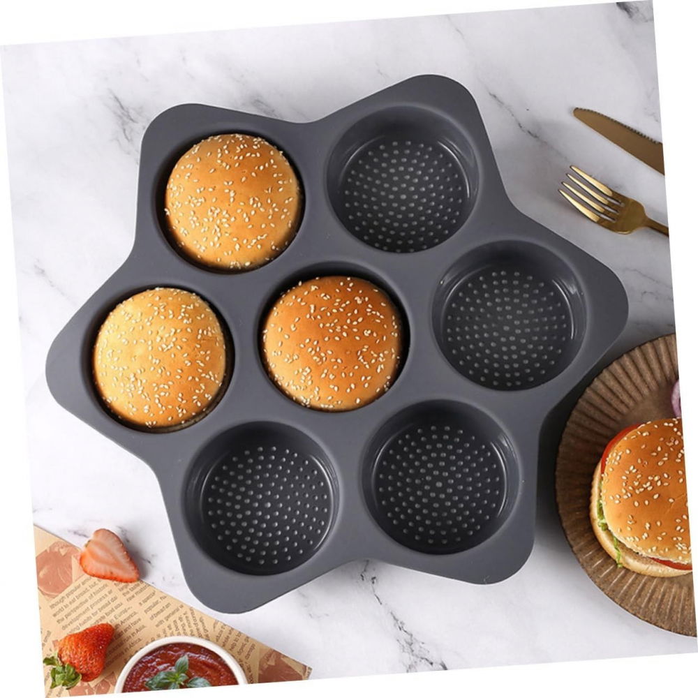 Forme de silicon pentru copt, 7 forme rotiunde, pentru burgeri si prajituri, 38.5 x 4 cm, negru [5]