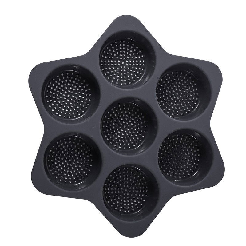 Forme de silicon pentru copt, 7 forme rotiunde, pentru burgeri si prajituri, 38.5 x 4 cm, negru [1]