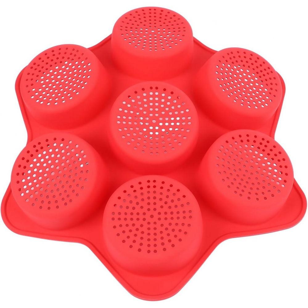 Forme de silicon pentru copt, 7 forme rotiunde, pentru burgeri si prajituri, 38.5 x 4 cm, rosu [3]
